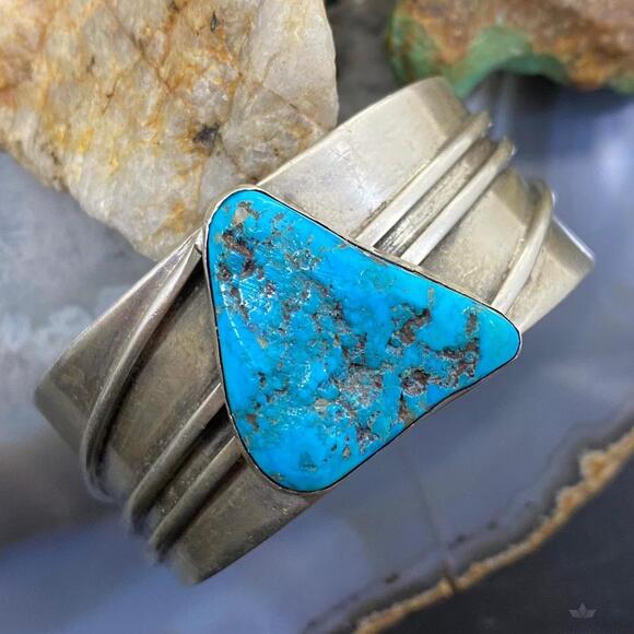 Native American Silver Chunky Turquoise Bracelet For Women - Picture 1 of 10